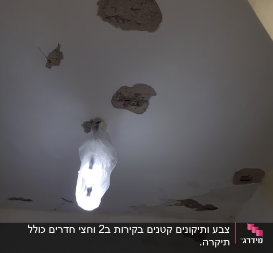 תקרה עם קילופי צבע ונורה מכוסה בניילון